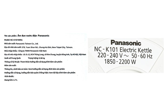 Bình đun siêu tốc Panasonic 1.7 lít NC-K101WRA Màu Trắng