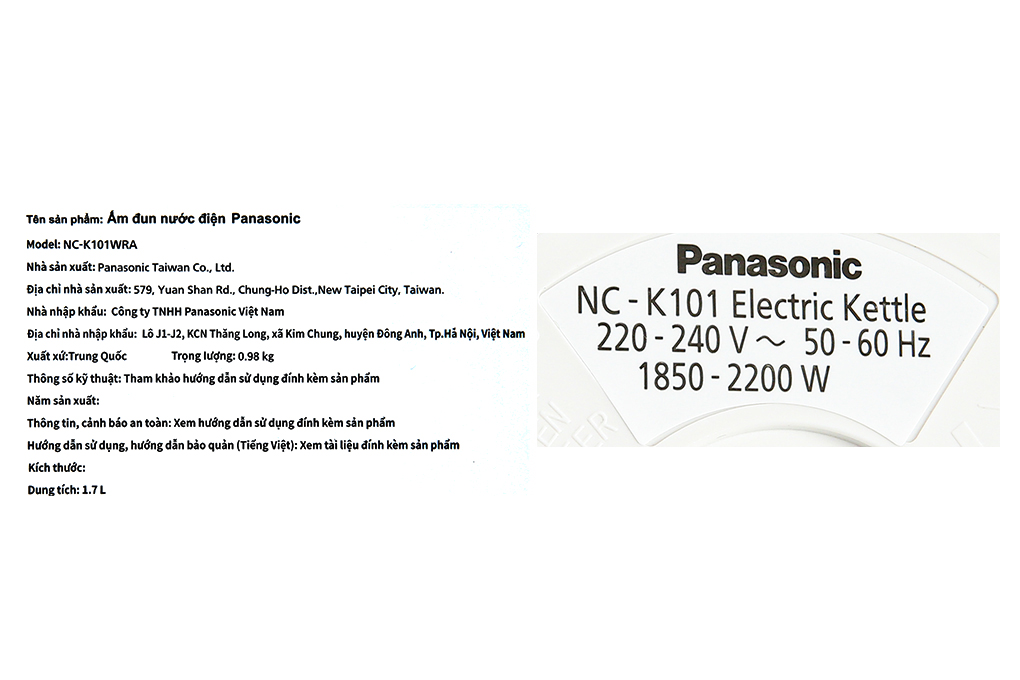 Bình đun siêu tốc Panasonic 1.7 lít NC-K101WRA