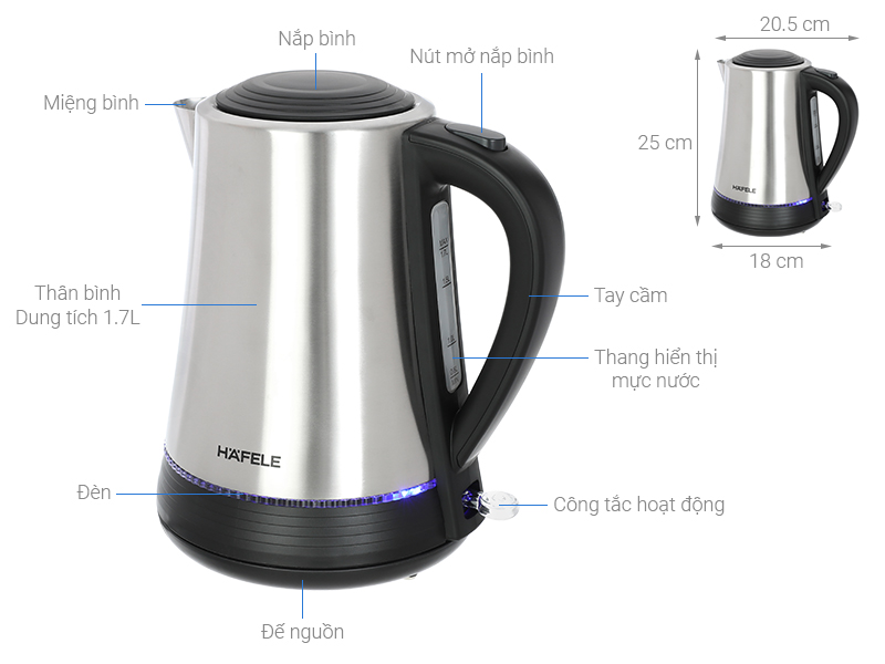 Bình đun siêu tốc Hafele 1.7 lít HS-K1703X (535.43.733)