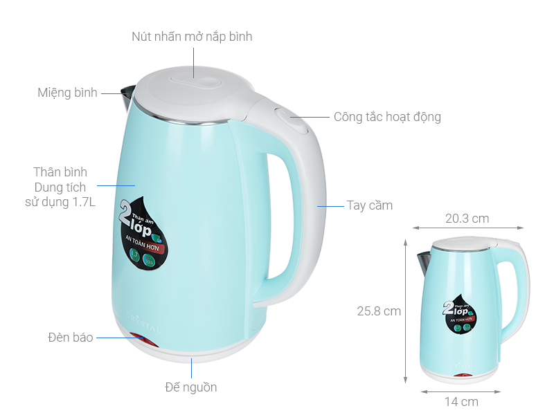 Bình đun siêu tốc Crystal 1.7 lít D1017