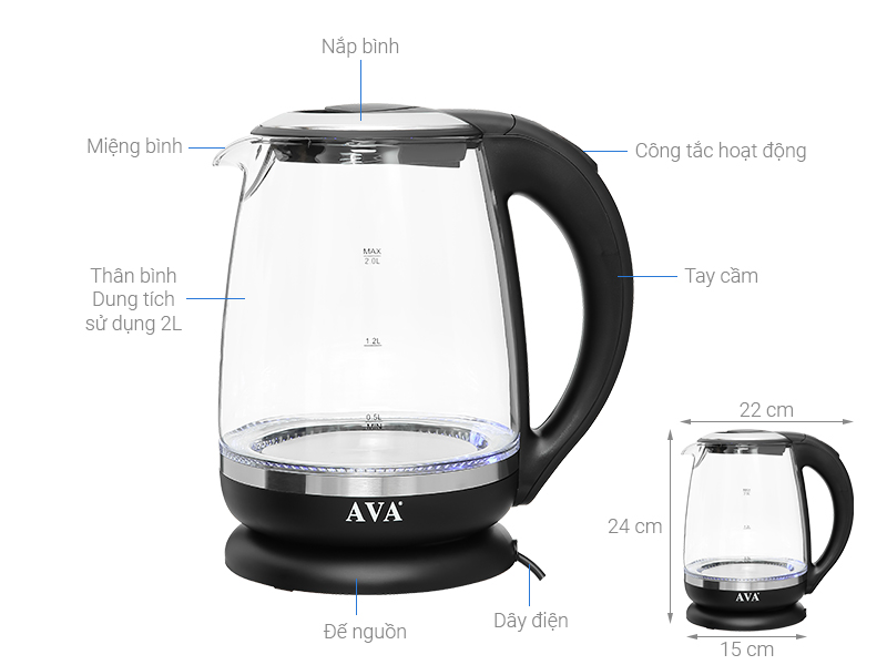 Bình đun siêu tốc AVA 2 lít HHB2018