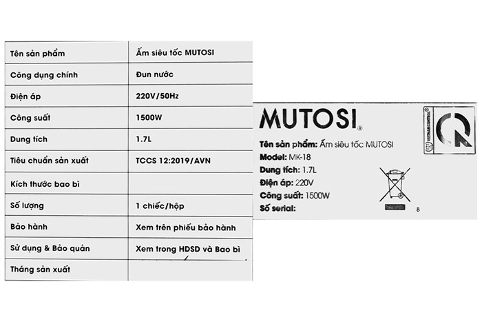 Bình đun siêu tốc Mutosi 1.7 lít MK-18 Màu Hồng
