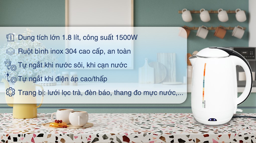 Bình đun siêu tốc Hawonkoo 1.8 lít KEH-180-W