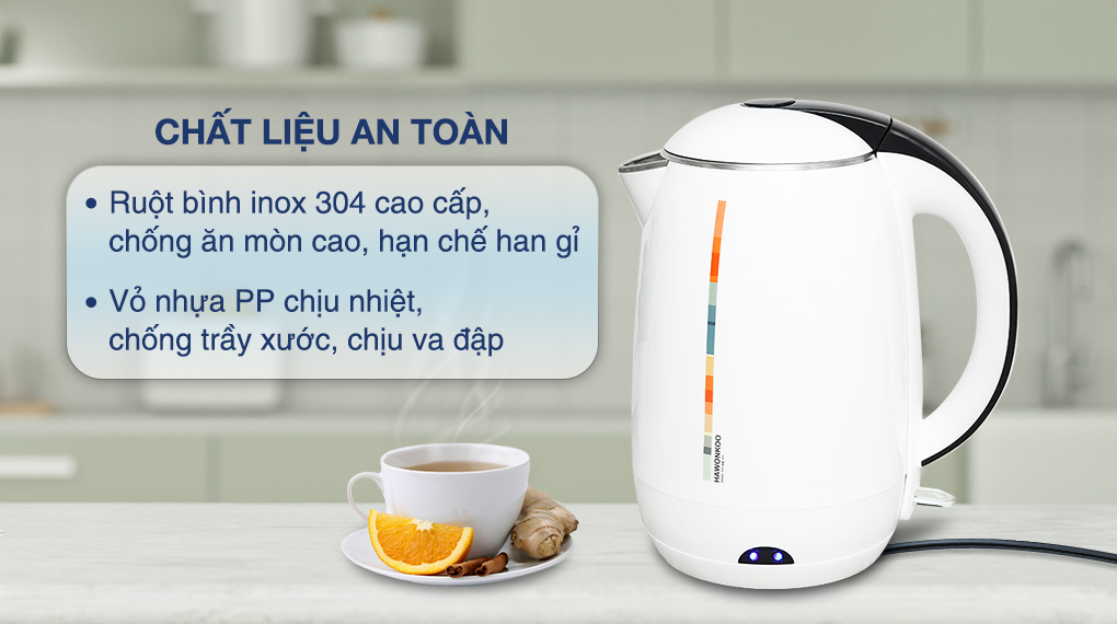 Ấm đun siêu tốc Hawonkoo 1.8 lít KEH-180-W - Chất liệu