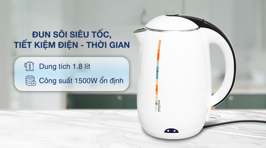 Ấm đun siêu tốc Hawonkoo 1.8 lít KEH-180-W - Dung tích, công suất