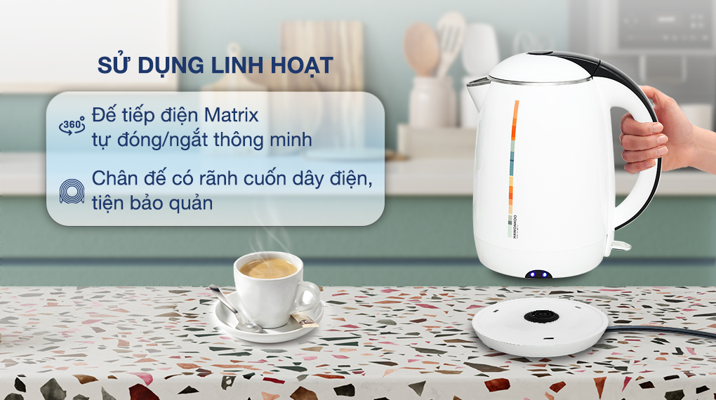 Ấm đun siêu tốc Hawonkoo 1.8 lít KEH-180-W - Đế tiếp điện