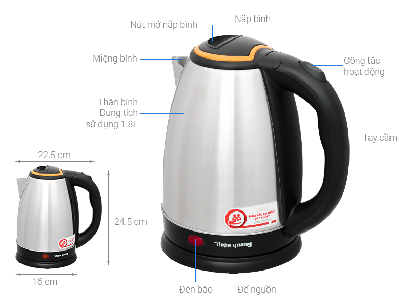 Bình đun siêu tốc Điện Quang 1.8 lít ĐQ EKT06 1518 BL