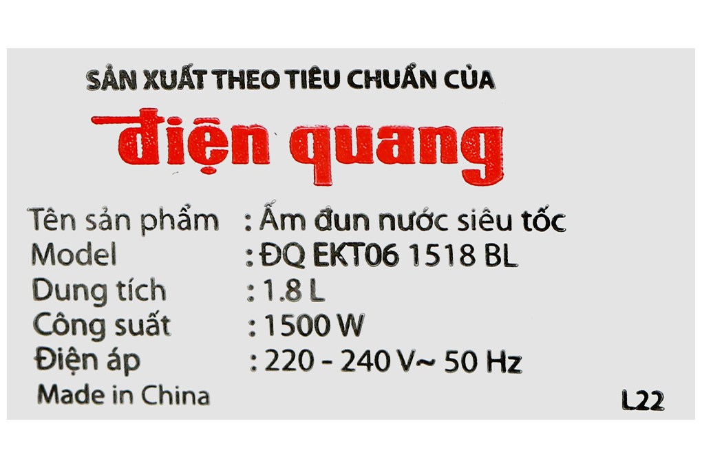 Bình đun siêu tốc Điện Quang 1.8 lít ĐQ EKT06 1518 BL Màu Đen