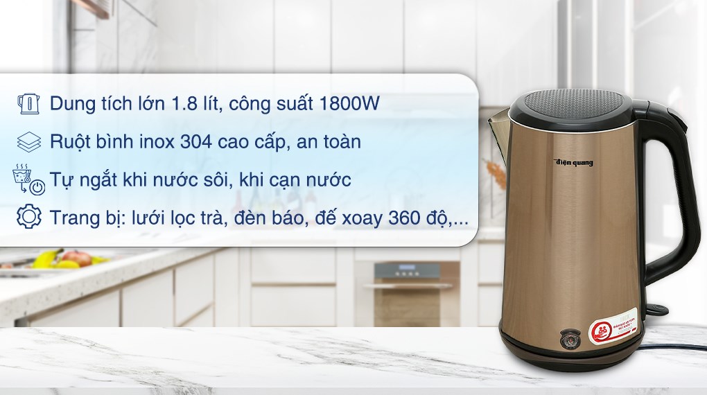 Bình đun siêu tốc Điện Quang 1.8 lít ĐQ EKT08 1818 GO