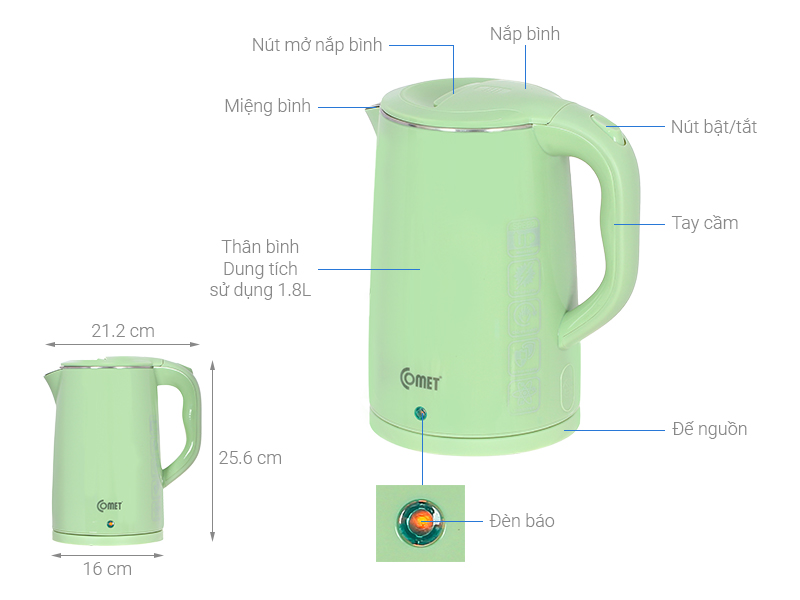 Ấm đun siêu tốc Comet 1.8 lít CM8218