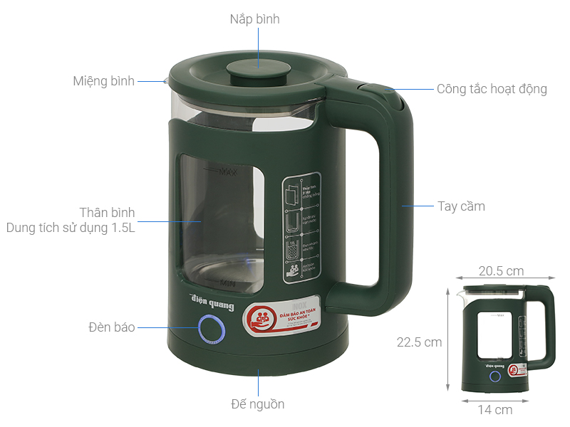 Bình đun siêu tốc Điện Quang 1.5 lít ĐQ EKT16 1515 MG