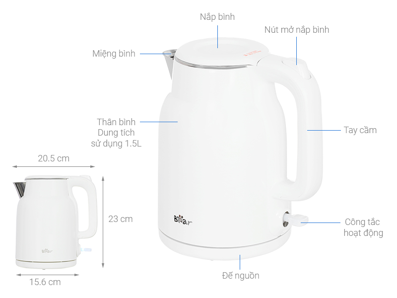 Bình đun siêu tốc Bear 1.5 lít BEK-E153W2