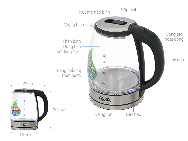 Bình đun siêu tốc AVA 1.8 lít EK2607G