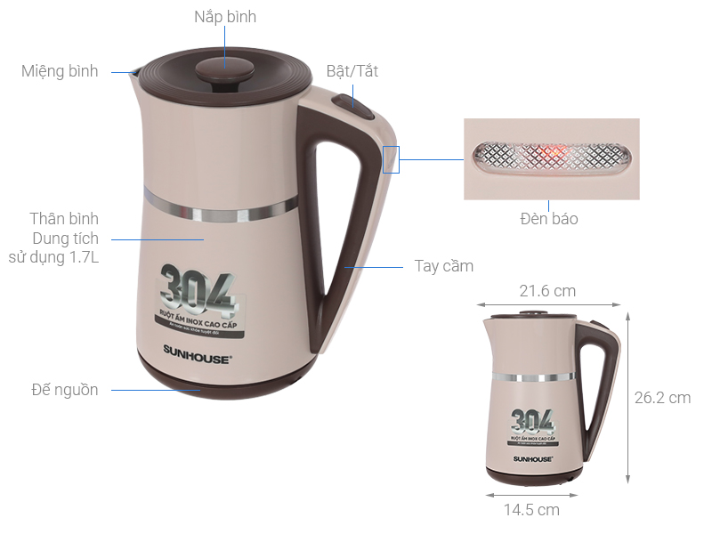 Bình đun siêu tốc Sunhouse 1.7 lít SHD1360