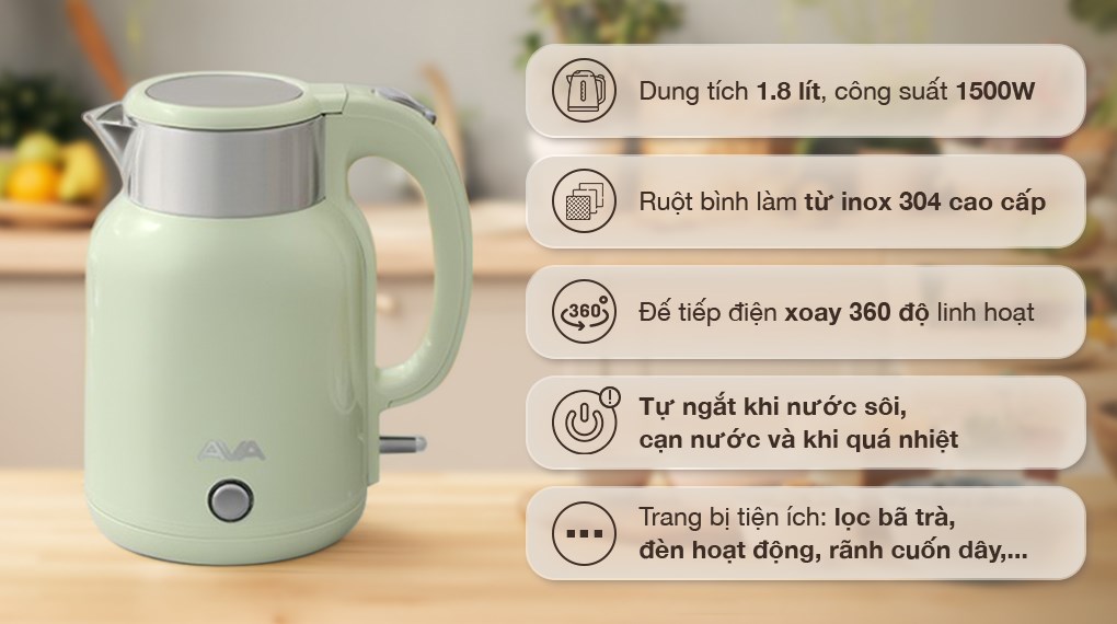 Bình đun siêu tốc AVA 1.8 lít KD34