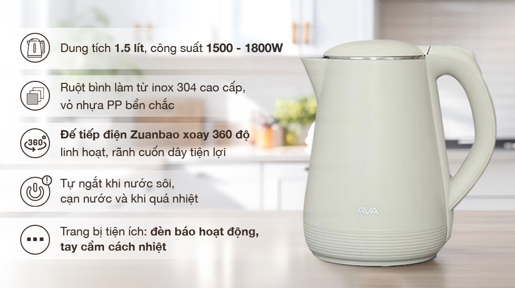 Bình đun siêu tốc AVA 1.5 lít KES4139D
