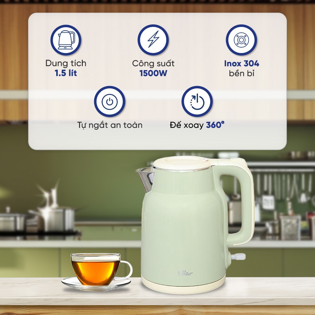 Bình đun siêu tốc Bear 1.5 lít KE-5H15V35