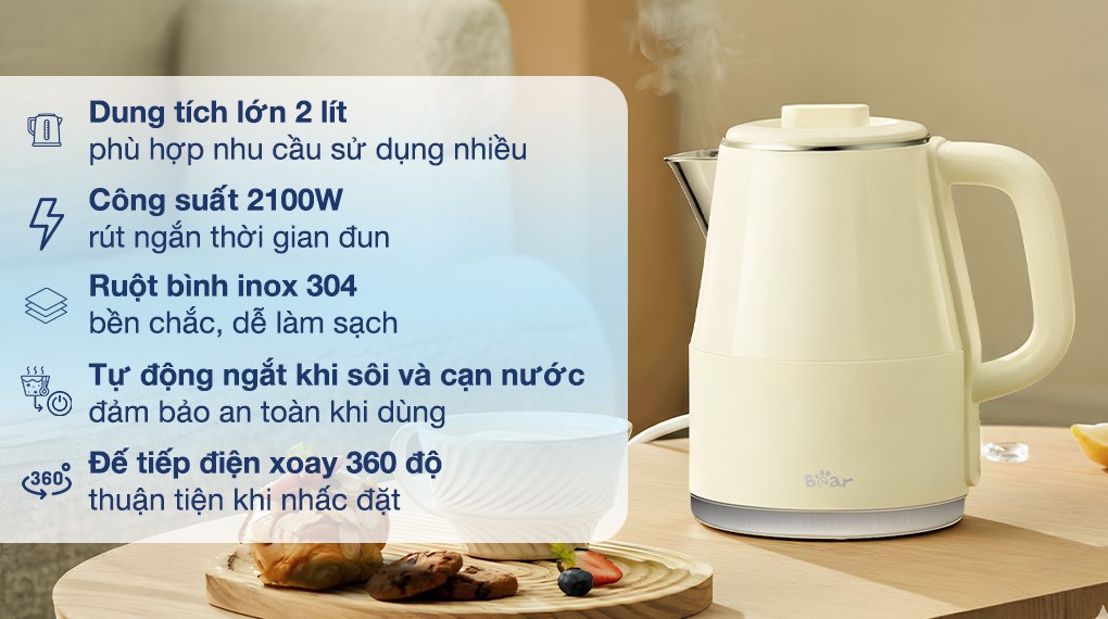 Bình đun siêu tốc Bear 2 lít KE-5H20B16