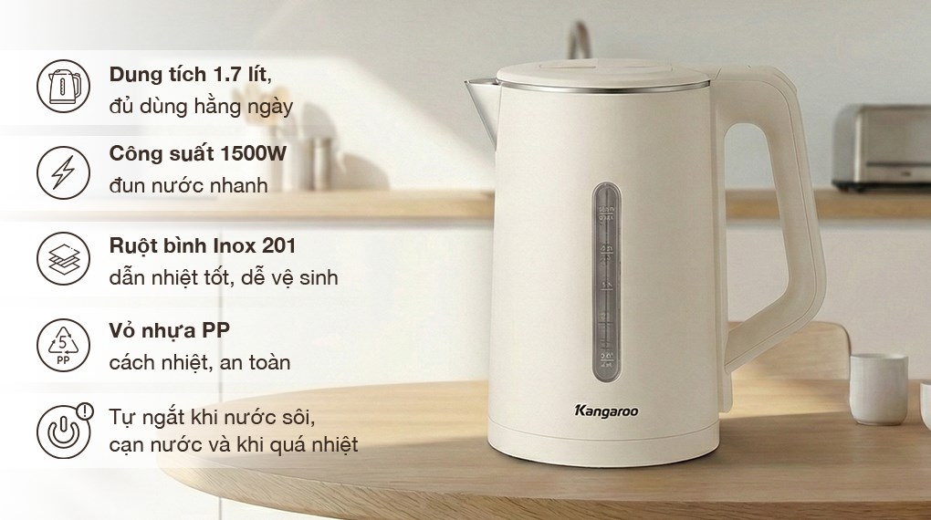 Bình đun siêu tốc Kangaroo 1.7 lít KGWK17P1G