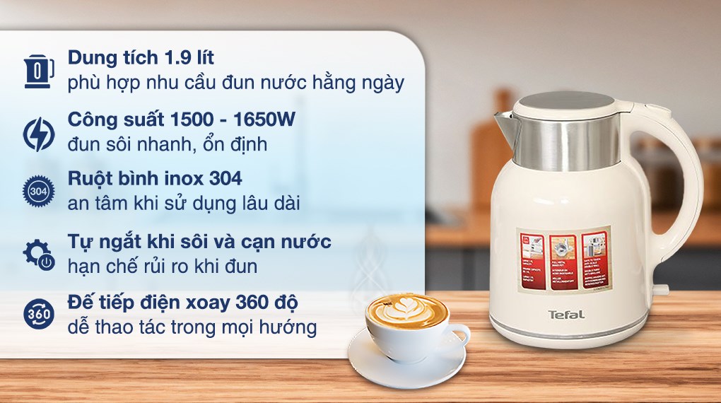 Bình đun siêu tốc Tefal 1.9 lít KO190AE0