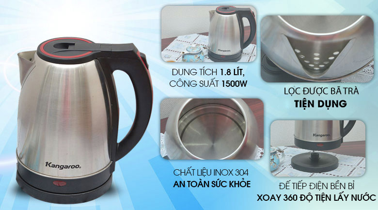 Bình đun siêu tốc Kangaroo 1.8 lít KG-338