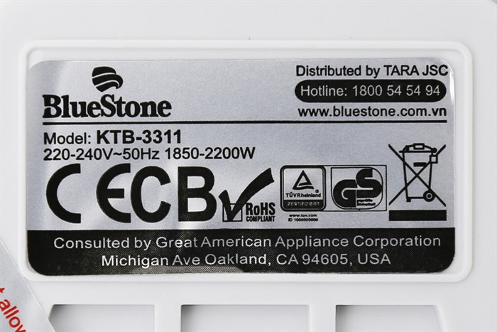 Bình đun siêu tốc BlueStone 1.2 lít KTB-3311 Màu Trắng