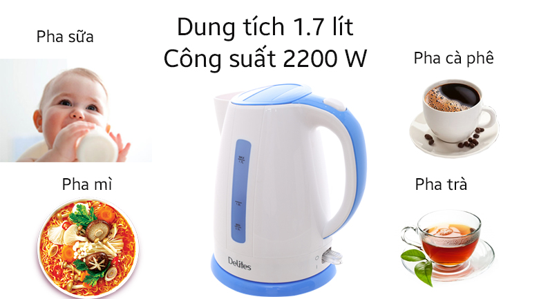 Bình siêu tốc Delites 1.7 lít ST17P01WG Màu Xanh