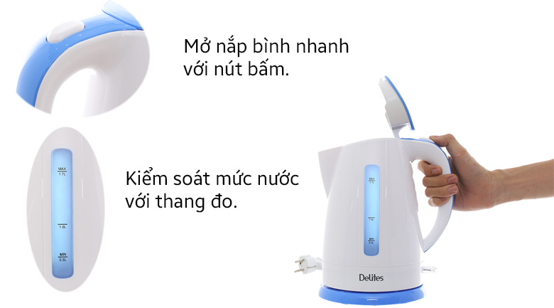 Bình siêu tốc Delites 1.7 lít ST17P01WG Màu Xanh
