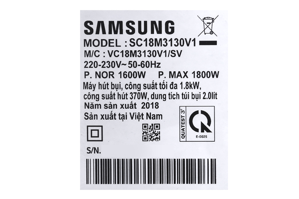 Máy hút bụi Samsung VC18M3130V1/SV-N 1800W Màu Đen - Đỏ