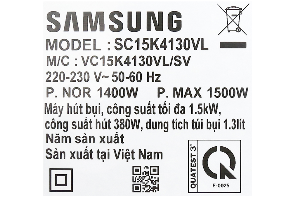 Máy hút bụi Samsung VC15K4130VL/SV-N 1500W Màu Đen