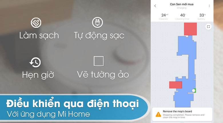 Điều khiển qua điện thoại - Robot hút bụi lau nhà Xiaomi Vacuum Mop SKV4093GL