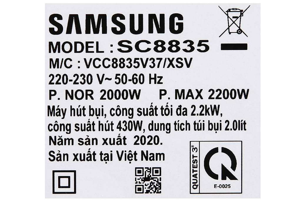 Máy hút bụi Samsung VCC8835V37/XSV