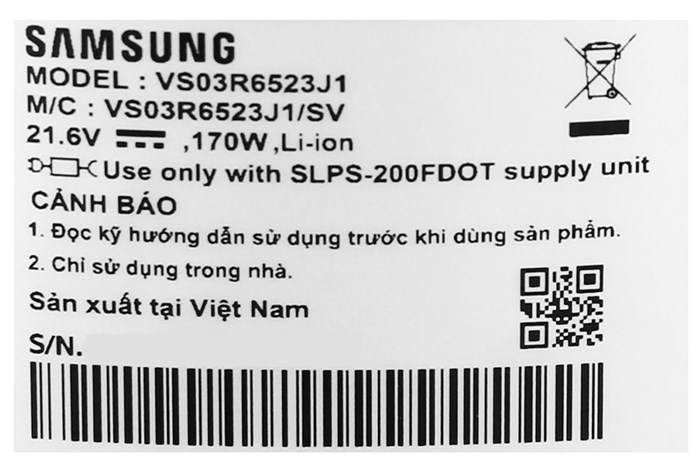 Máy hút bụi không dây Samsung VS03R6523J1/SV Màu Đen - Vàng