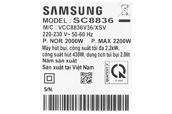 Máy hút bụi dạng hộp Samsung VCC8836V36/XSV Màu Đen - xanh dương