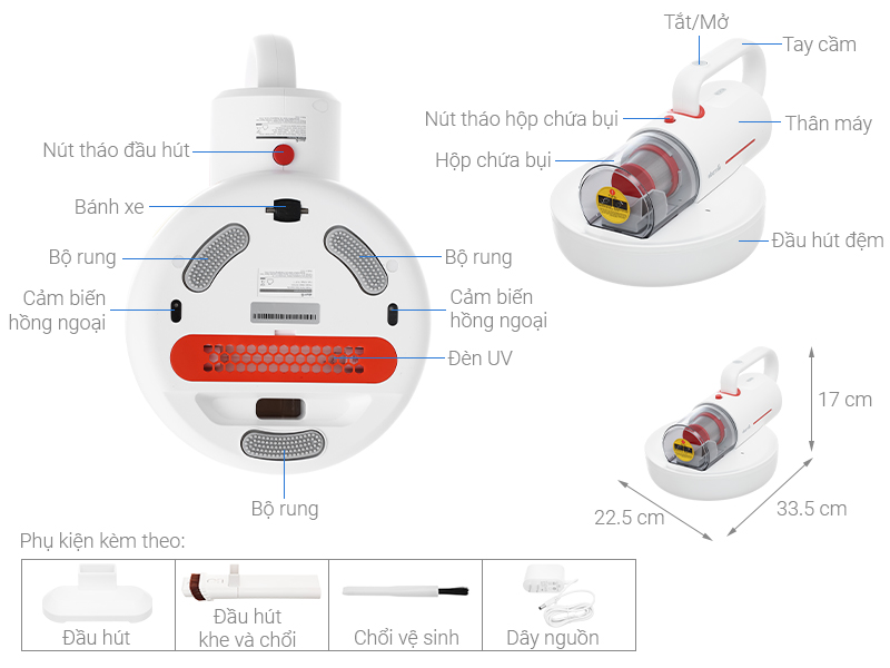 Máy hút bụi đệm giường diệt khuẩn UV Deerma CM1900