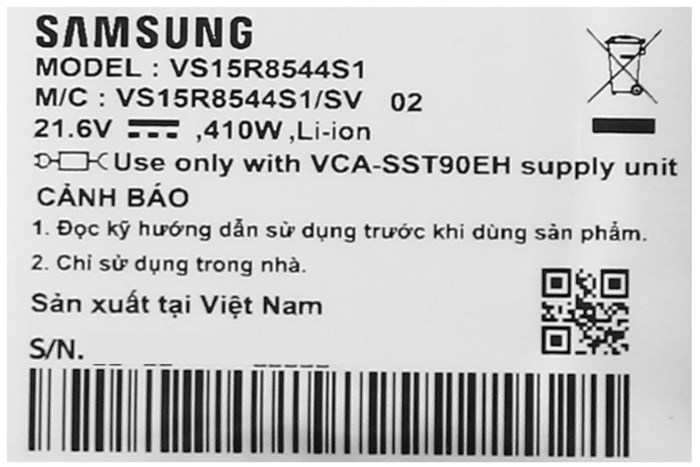 Máy hút bụi không dây Samsung VS15R8544S1/SV Màu Trắng