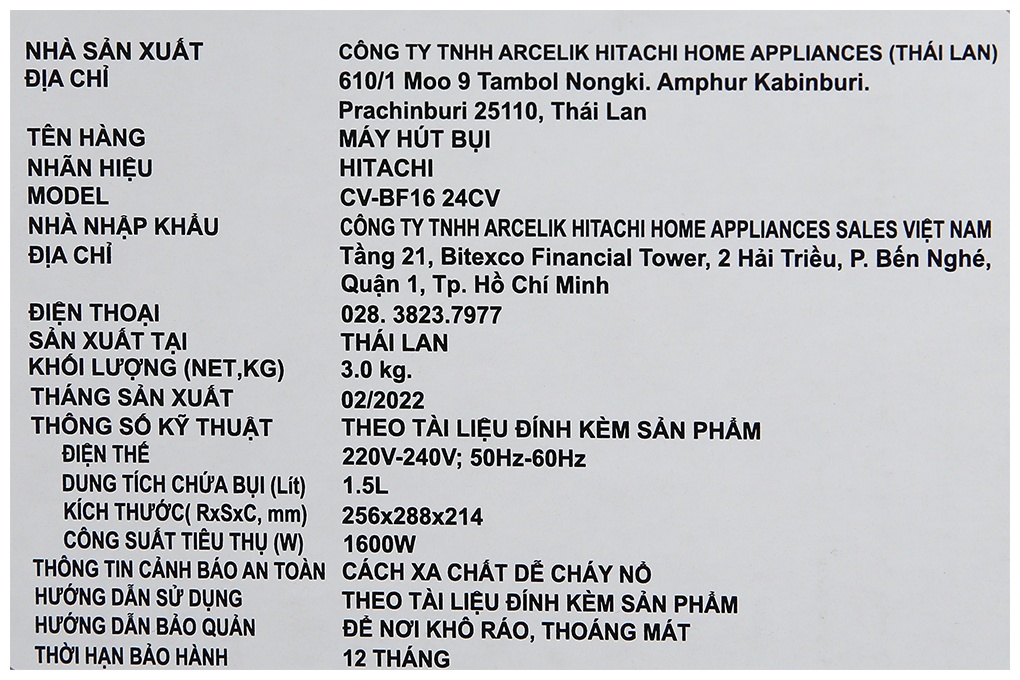 Máy hút bụi dạng hộp Hitachi CV-BF16 GN Màu Xanh lá
