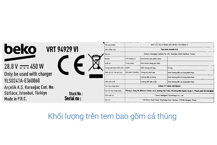 Máy hút bụi không dây Beko VRT 94929 VI Màu Đen