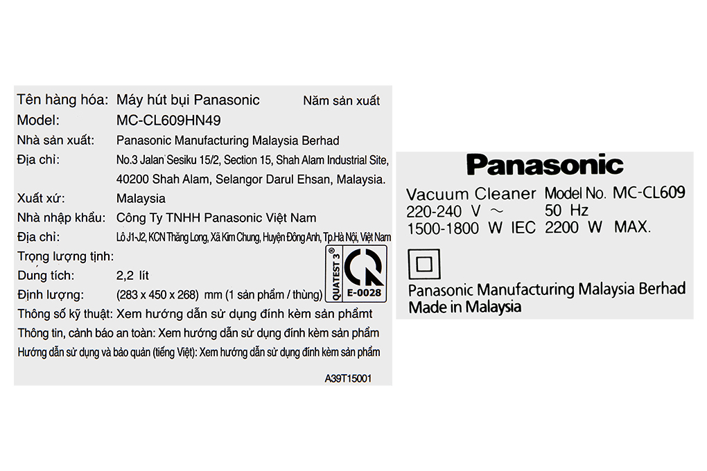 Máy hút bụi dạng hộp Panasonic MC-CL609HN49 - 12