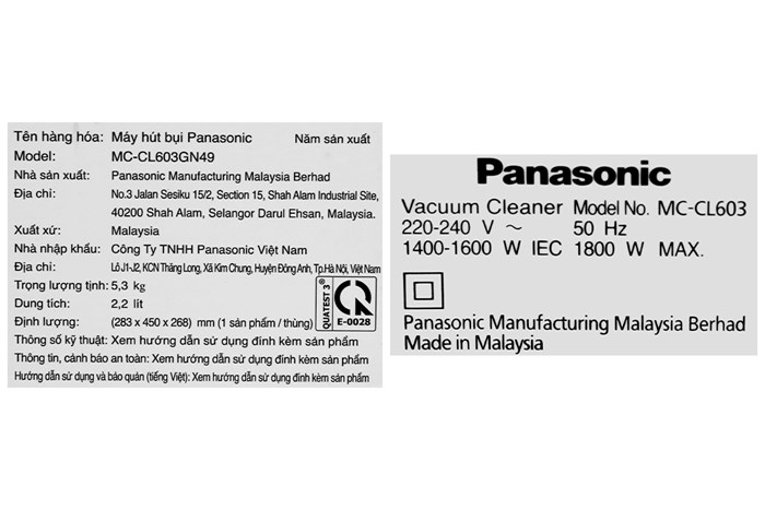 Máy hút bụi dạng hộp Panasonic MC-CL603GN49 Màu Đen - Xanh lá