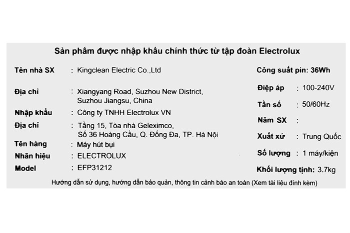 Máy hút bụi không dây Electrolux EFP31212 Màu Trắng
