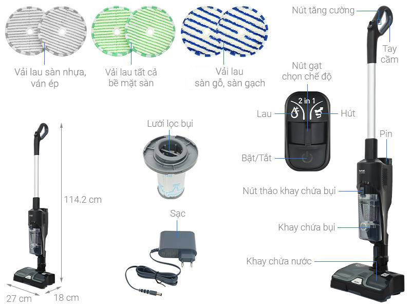 Máy hút bụi lau nhà Tefal X-Combo GF3039KO