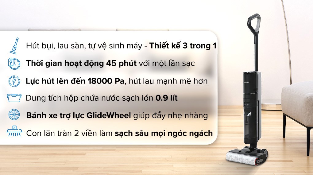 Máy hút bụi lau nhà Dreame H13 Pro có các chương trình dọn dẹp như chế độ tự động, chế độ hút, chế độ Turbo, chế độ Ultra