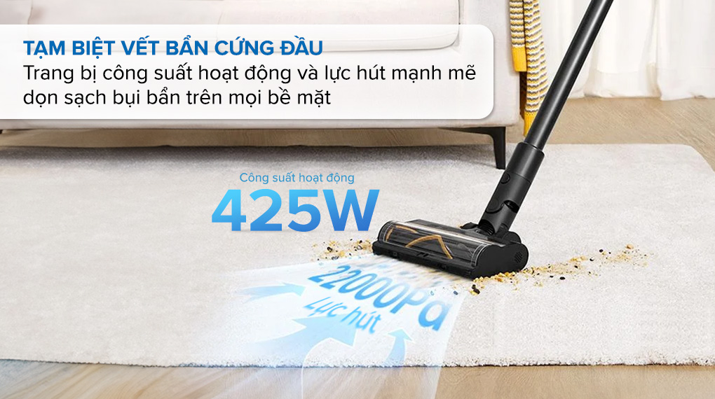 Máy hút bụi không dây Dreame R10 Pro có công suất hoạt động 425W cùng lực hút lên tới 22000 Pa 