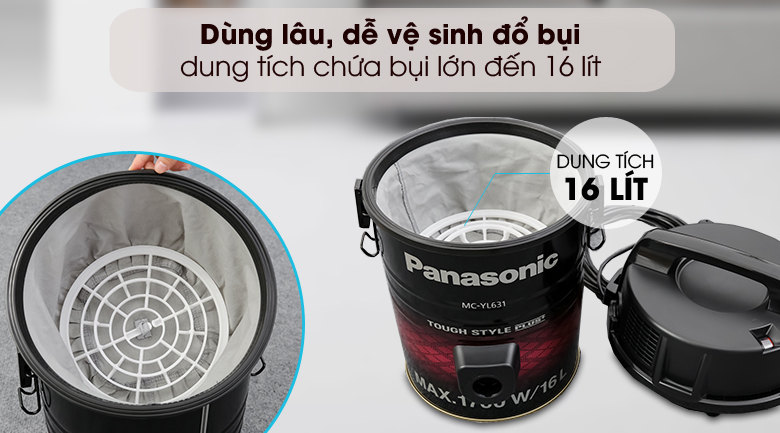 Dung tích chứa bụi lớn - Máy hút bụi công nghiệp Panasonic MC-YL631RN46