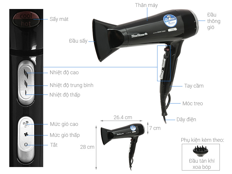 Máy sấy tóc 2200W Bluestone HDB-1861