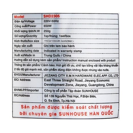 Máy sấy tóc Sunhouse SHD2305 Màu Xanh Dương