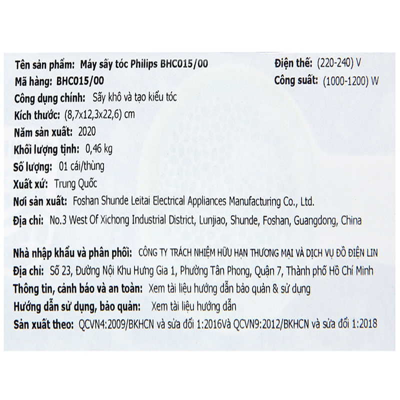 Máy sấy tóc Philips BHC015 Màu Xanh lá