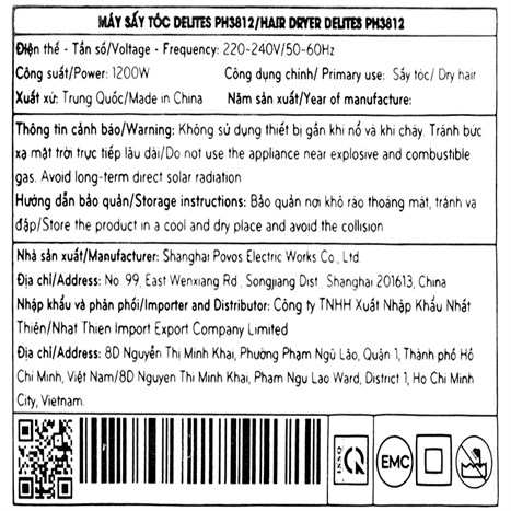 Máy sấy tóc Delites PH3812 Màu Trắng - Xanh
