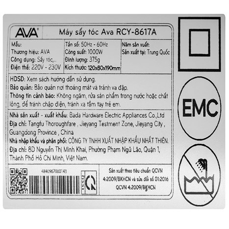 Máy sấy tóc 1000W AVA RCY-8617A Màu Xanh dương nhạt